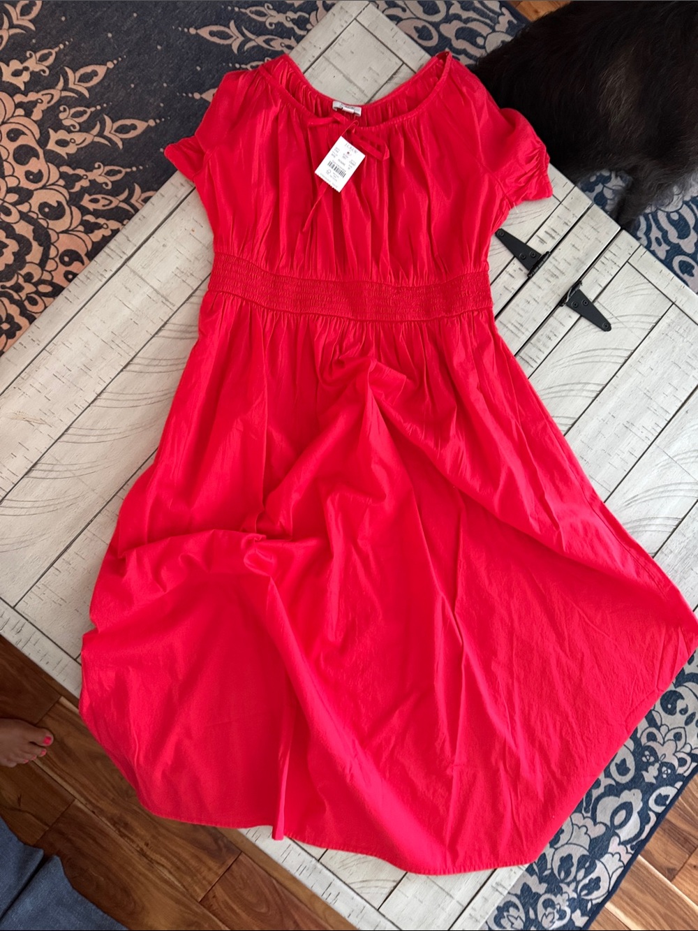 J. Crew Factory Bright Pink Midi Dress with Smocked Waist